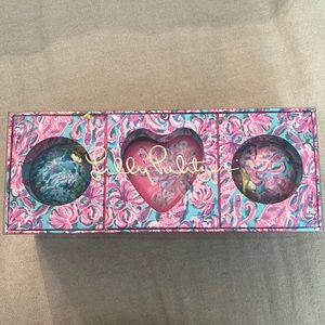 Lilly Pulitzer Heart to Heart Ornament set in pink grenadine